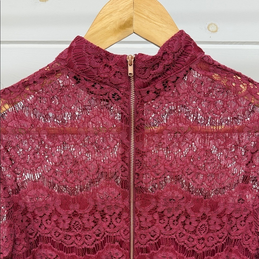 Lulus Bewitching Babe Wine Lace Bell Sleeve Dress Small - Picture 6 of 11